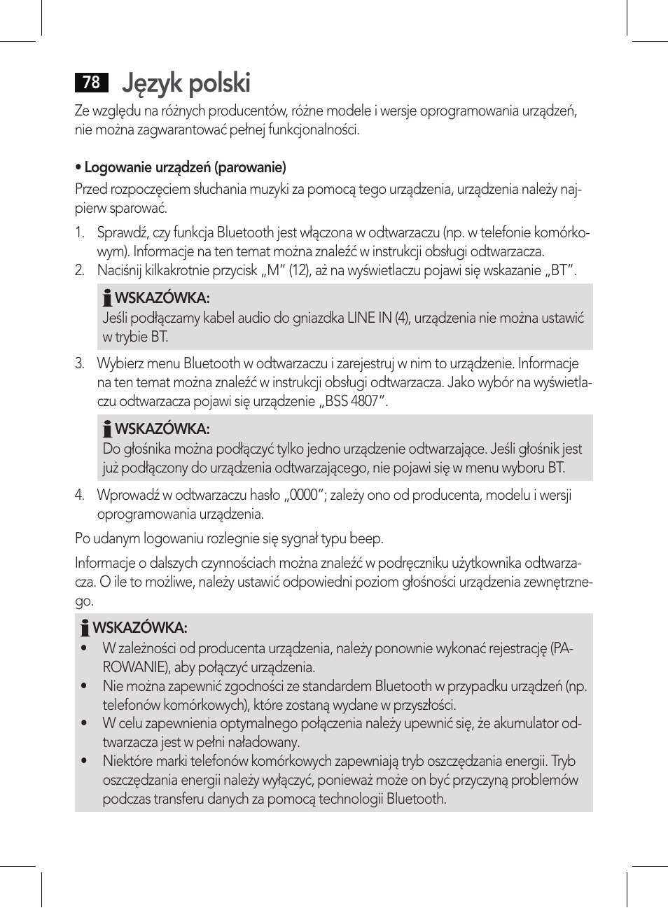 Język polski | AEG BSS 4807 User Manual | Page 78 / 86