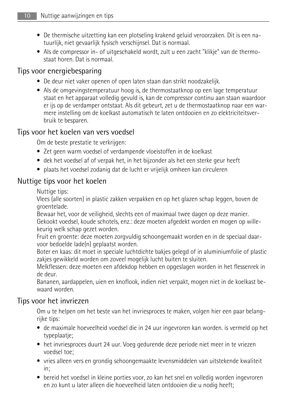 Tips voor energiebesparing, Tips voor het koelen van vers voedsel, Nuttige tips voor het koelen | Tips voor het invriezen | AEG SKS68840F1 User Manual | Page 10 / 68