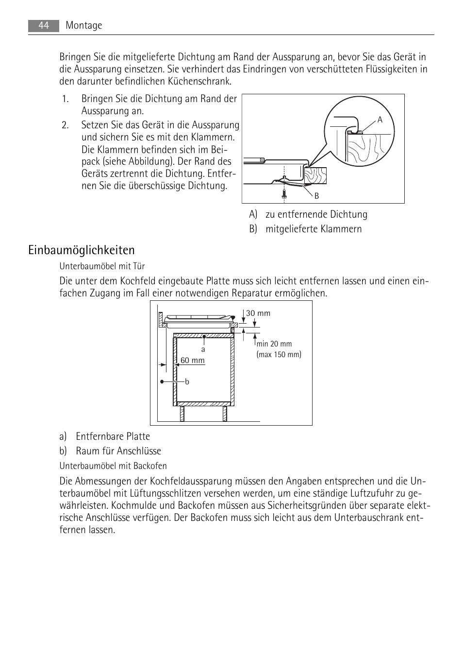 Einbaumöglichkeiten | AEG HE604000H User Manual | Page 44 / 52