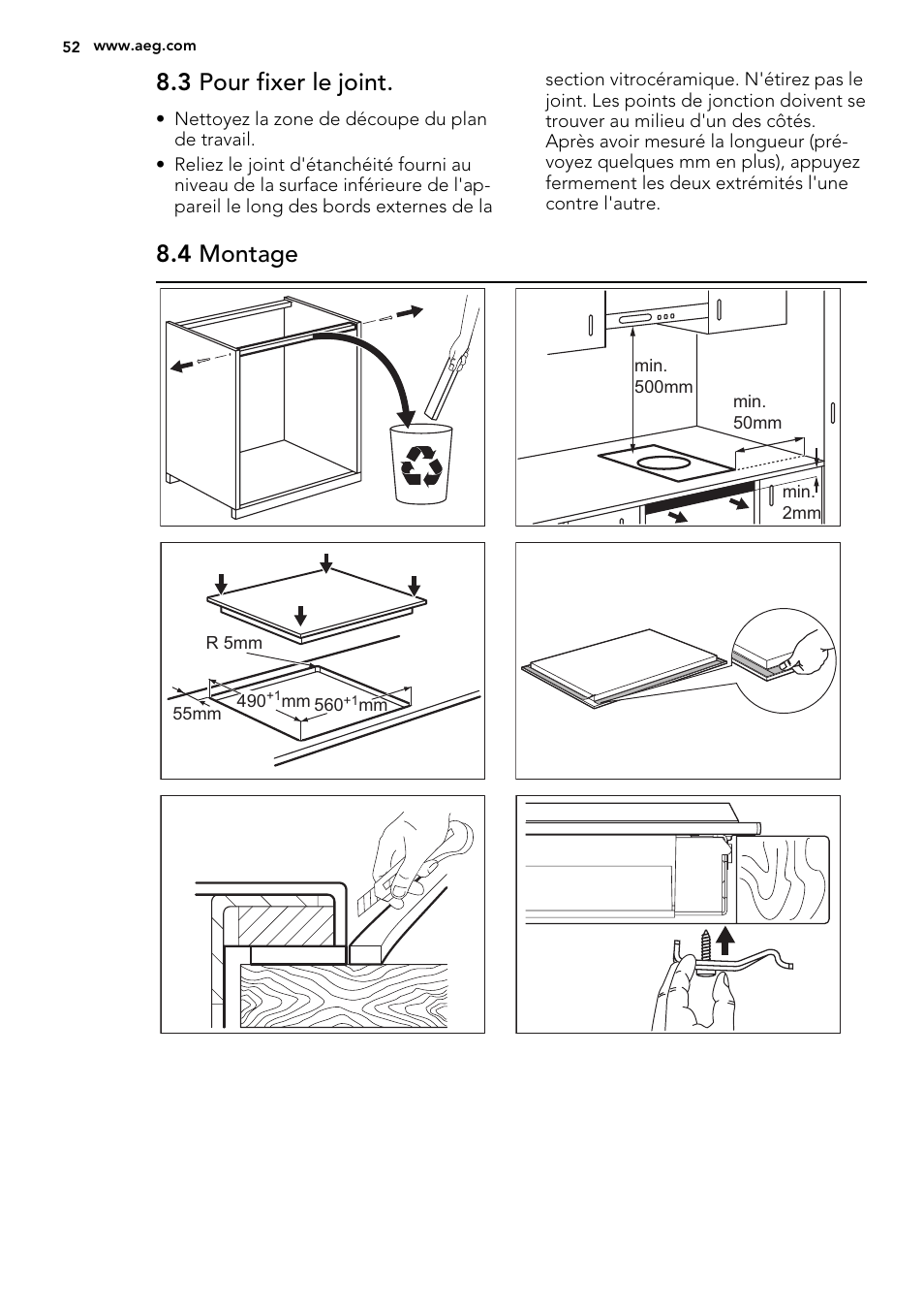 3 pour fixer le joint, 4 montage | AEG HC452600EB User Manual | Page 52 / 76