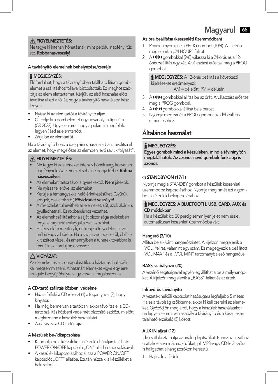 Magyarul, Általános használat | AEG BSS 4808 User Manual | Page 65 / 90