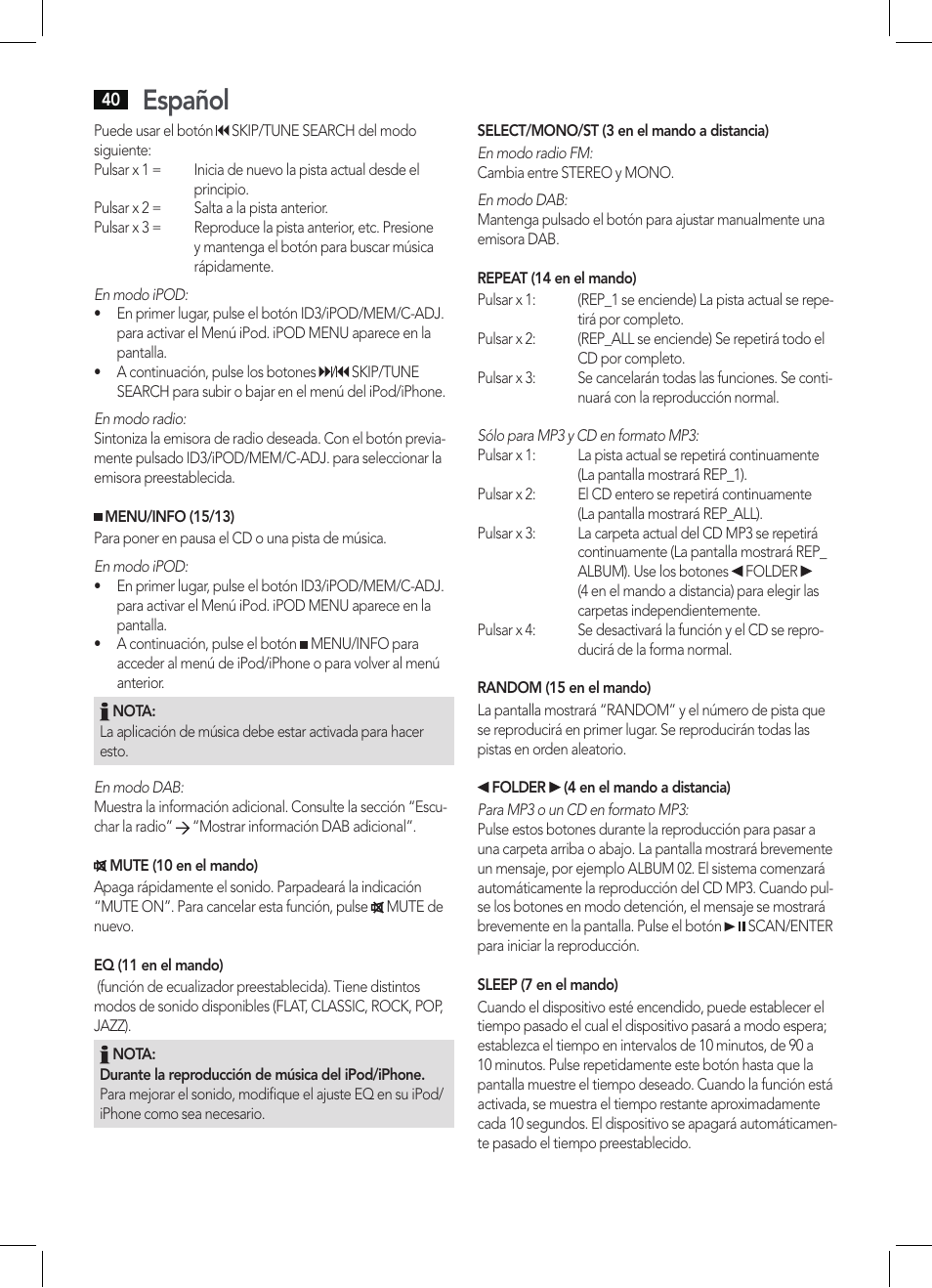 Español | AEG MC 4456 iP User Manual | Page 40 / 62