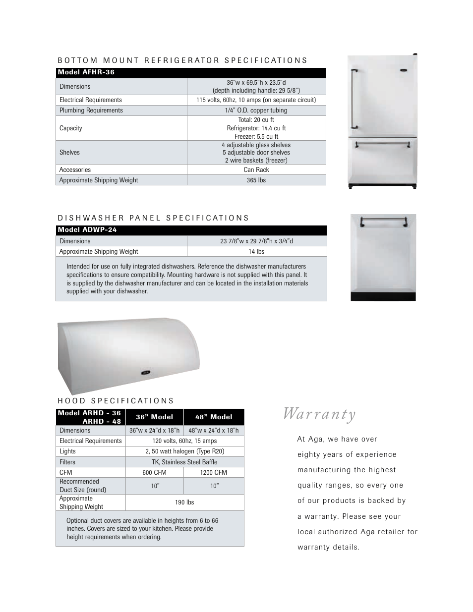 Warranty | Aga Ranges Legacy 1200 CFM User Manual | Page 20 / 22