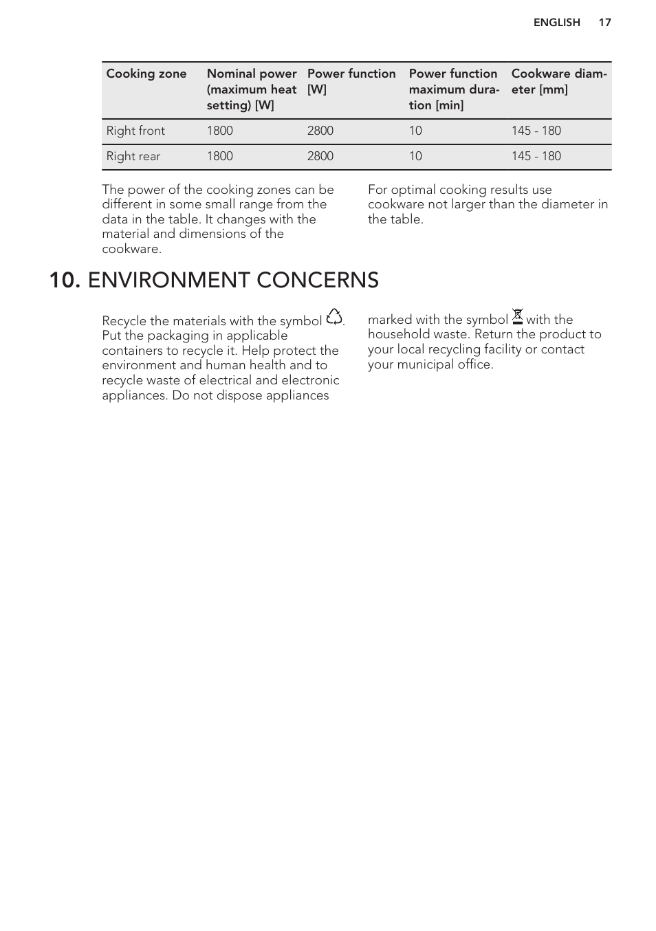 Environment concerns | AEG HC652600EB User Manual | Page 17 / 56