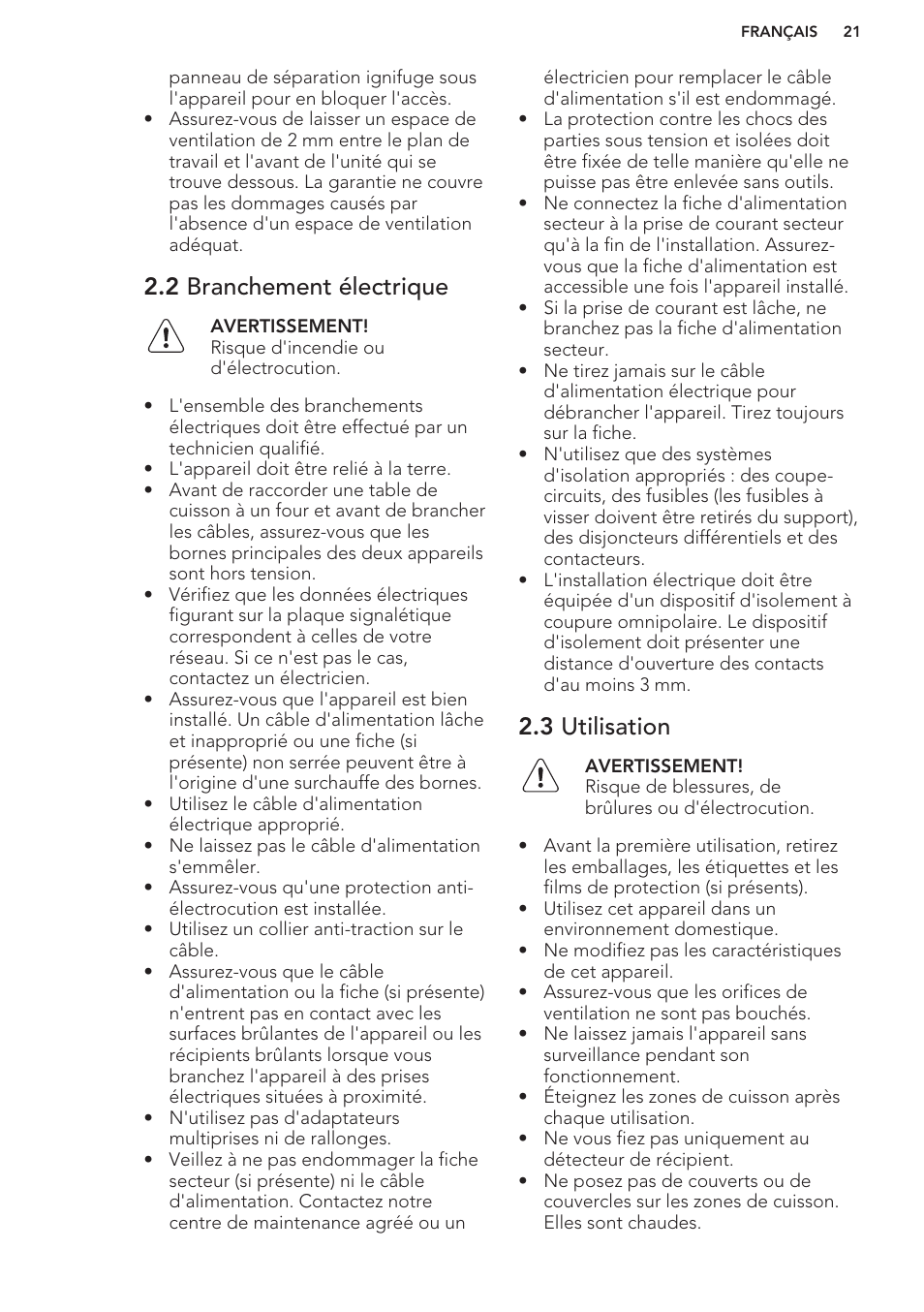 2 branchement électrique, 3 utilisation | AEG HC652600EB User Manual | Page 21 / 56