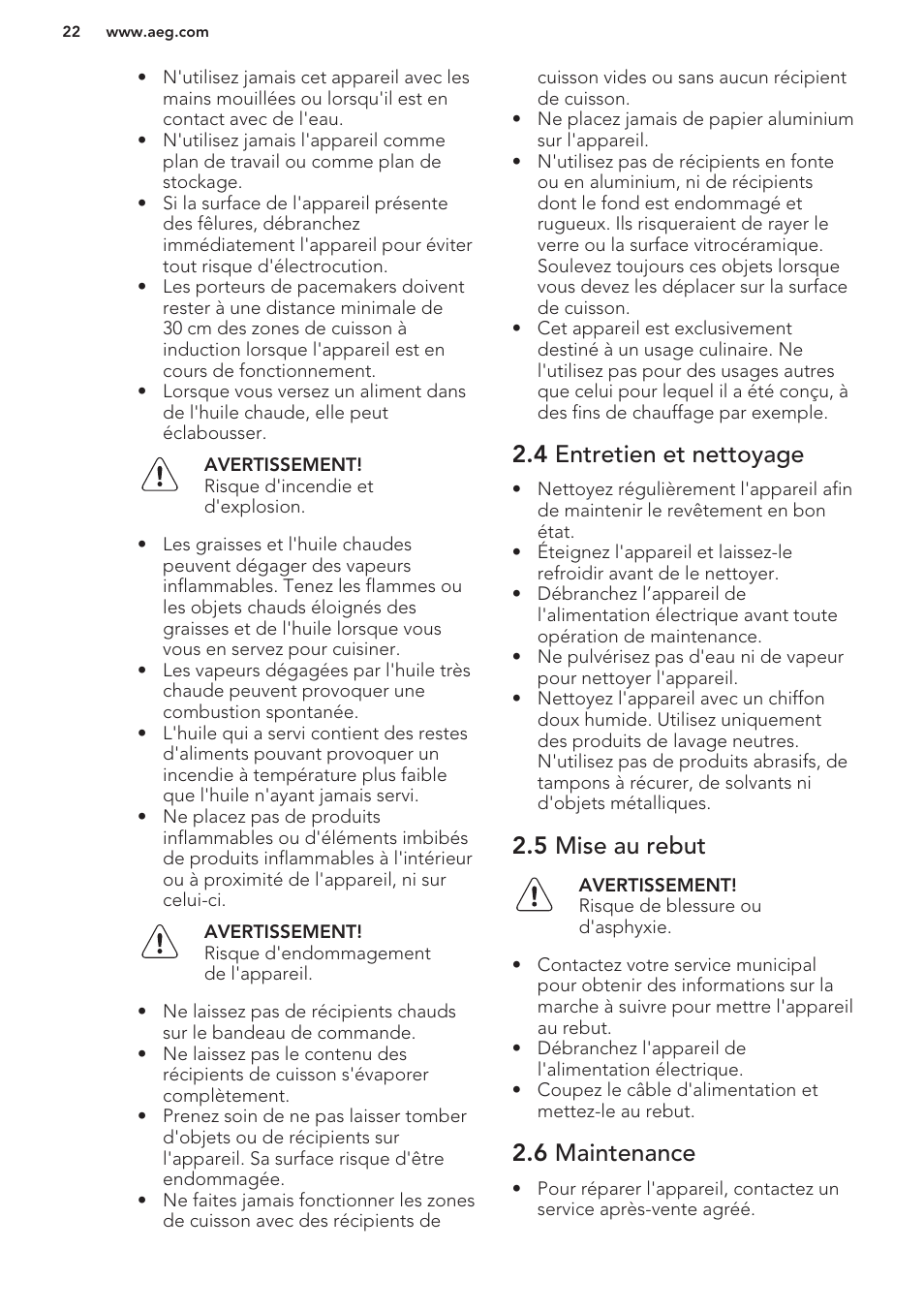 4 entretien et nettoyage, 5 mise au rebut, 6 maintenance | AEG HC652600EB User Manual | Page 22 / 56