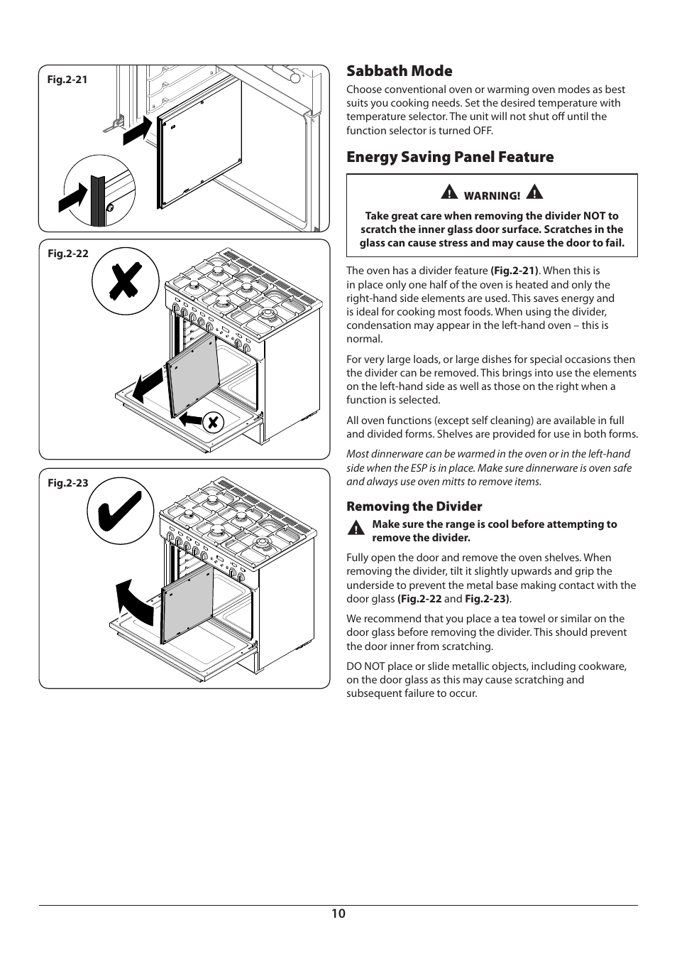 Sabbath mode, Energy saving panel feature | Aga Ranges Pro+ Dual Fuel U110054 User Manual | Page 12 / 48