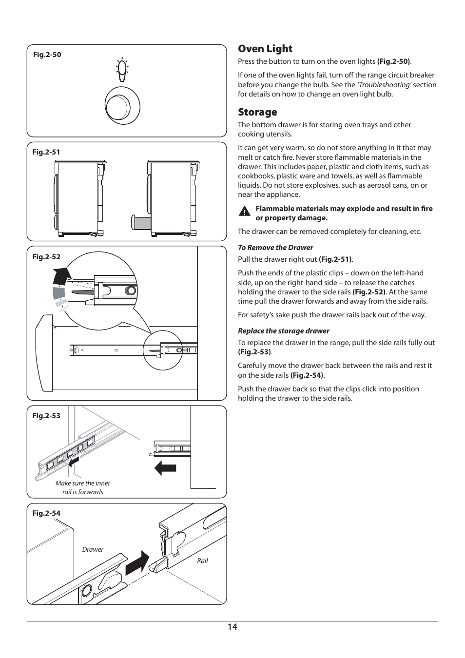 Oven light, Storage | Aga Ranges Pro+ Dual Fuel U110054 User Manual | Page 16 / 48