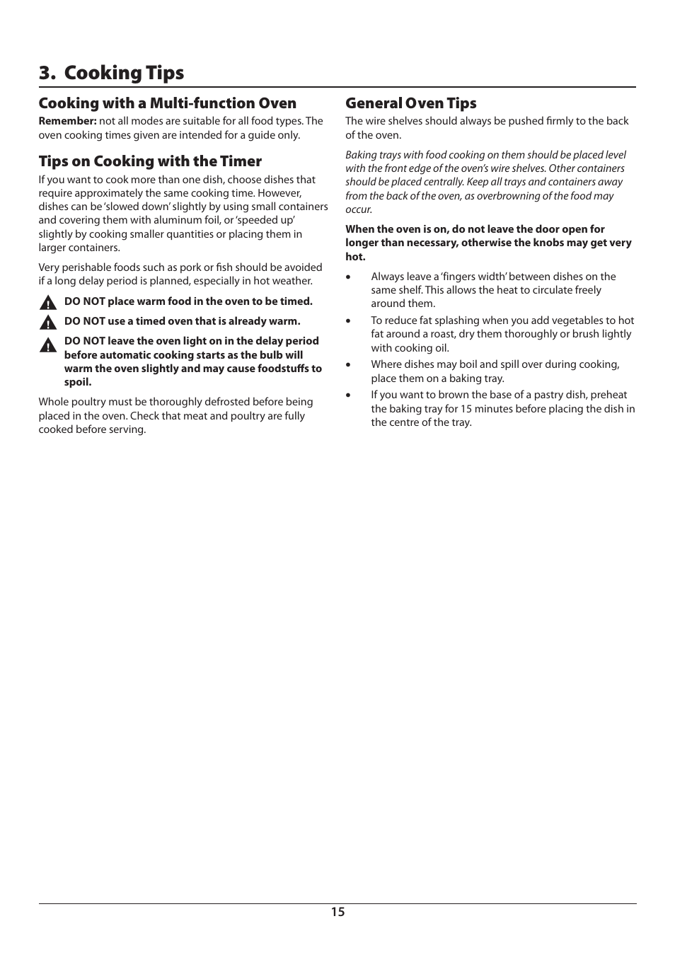 Cooking tips, Cooking with a multi-function oven, Tips on cooking with the timer | General oven tips | Aga Ranges Pro+ Dual Fuel U110054 User Manual | Page 17 / 48
