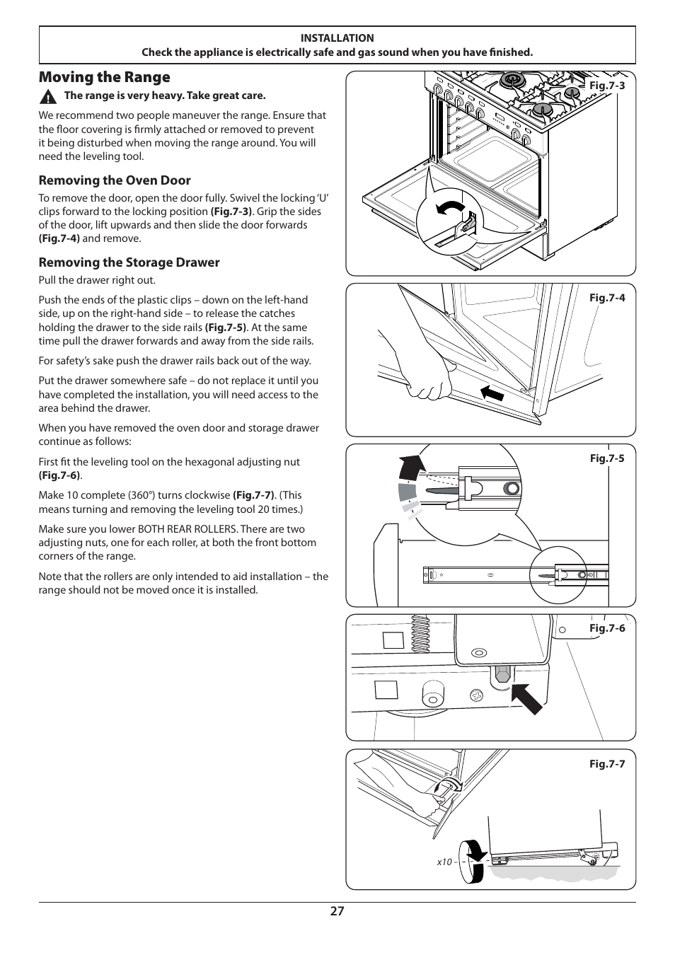 Moving the range | Aga Ranges Pro+ Dual Fuel U110054 User Manual | Page 29 / 48