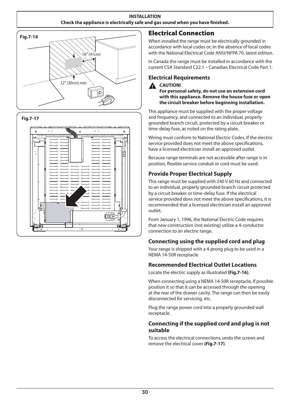 Electrical connection | Aga Ranges Pro+ Dual Fuel U110054 User Manual | Page 32 / 48