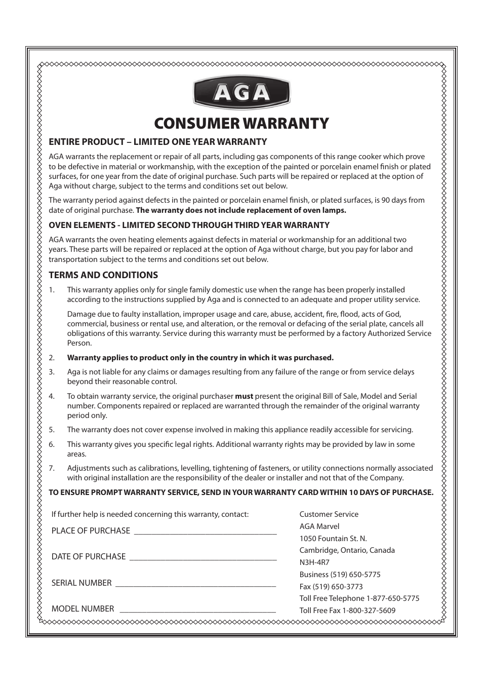 Consumer warranty | Aga Ranges Pro+ Dual Fuel U110054 User Manual | Page 47 / 48