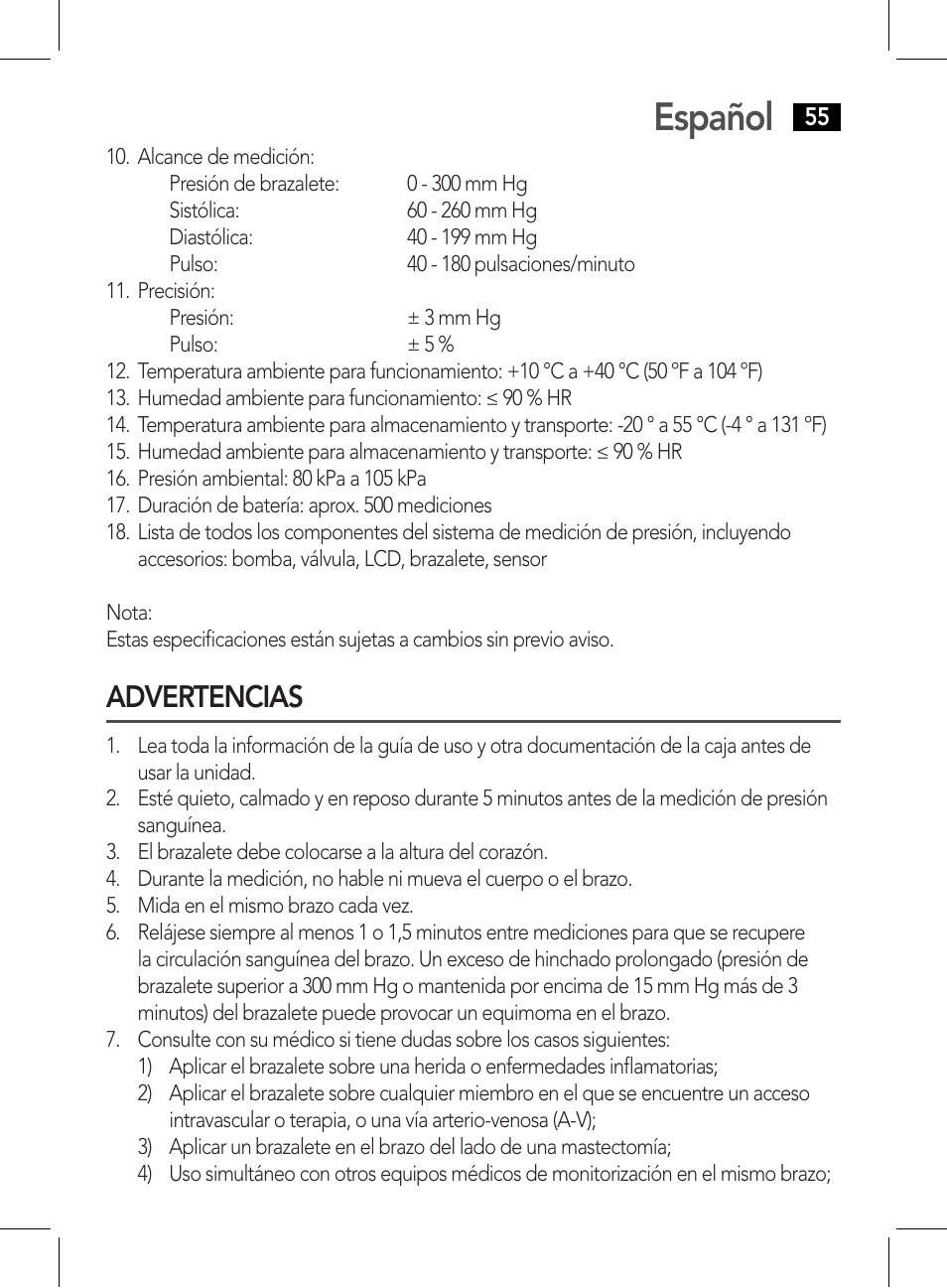 Advertencias, Español | AEG BMG 5611 User Manual | Page 55 / 170