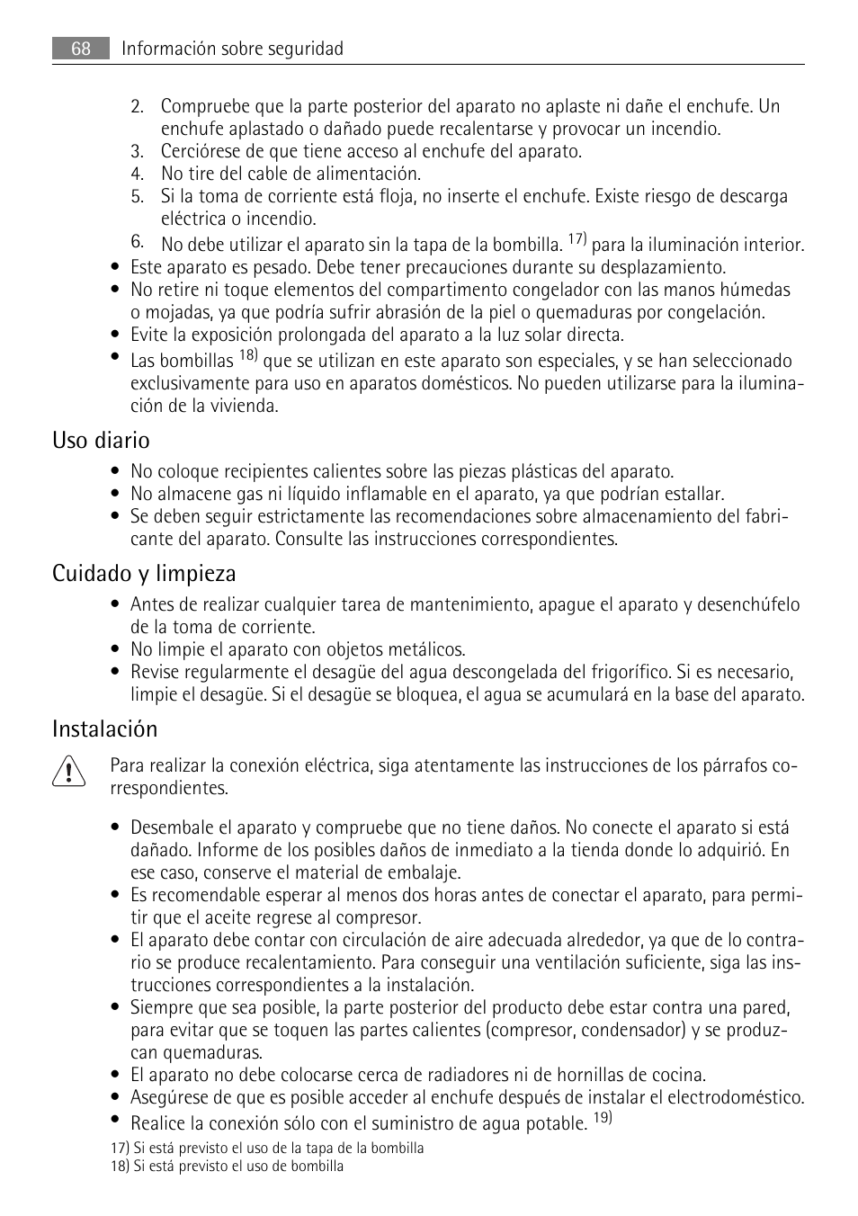 Uso diario, Cuidado y limpieza, Instalación | AEG SKD81840S1 User Manual | Page 68 / 84