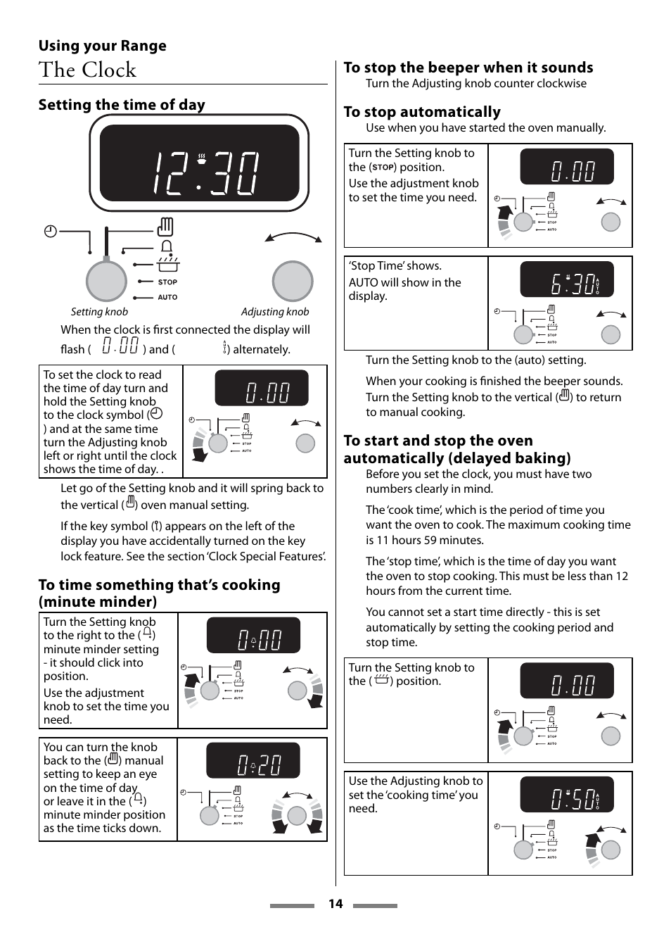 The clock, Using your range, Setting the time of day | Aga Ranges Legacy 44 User Manual | Page 14 / 48