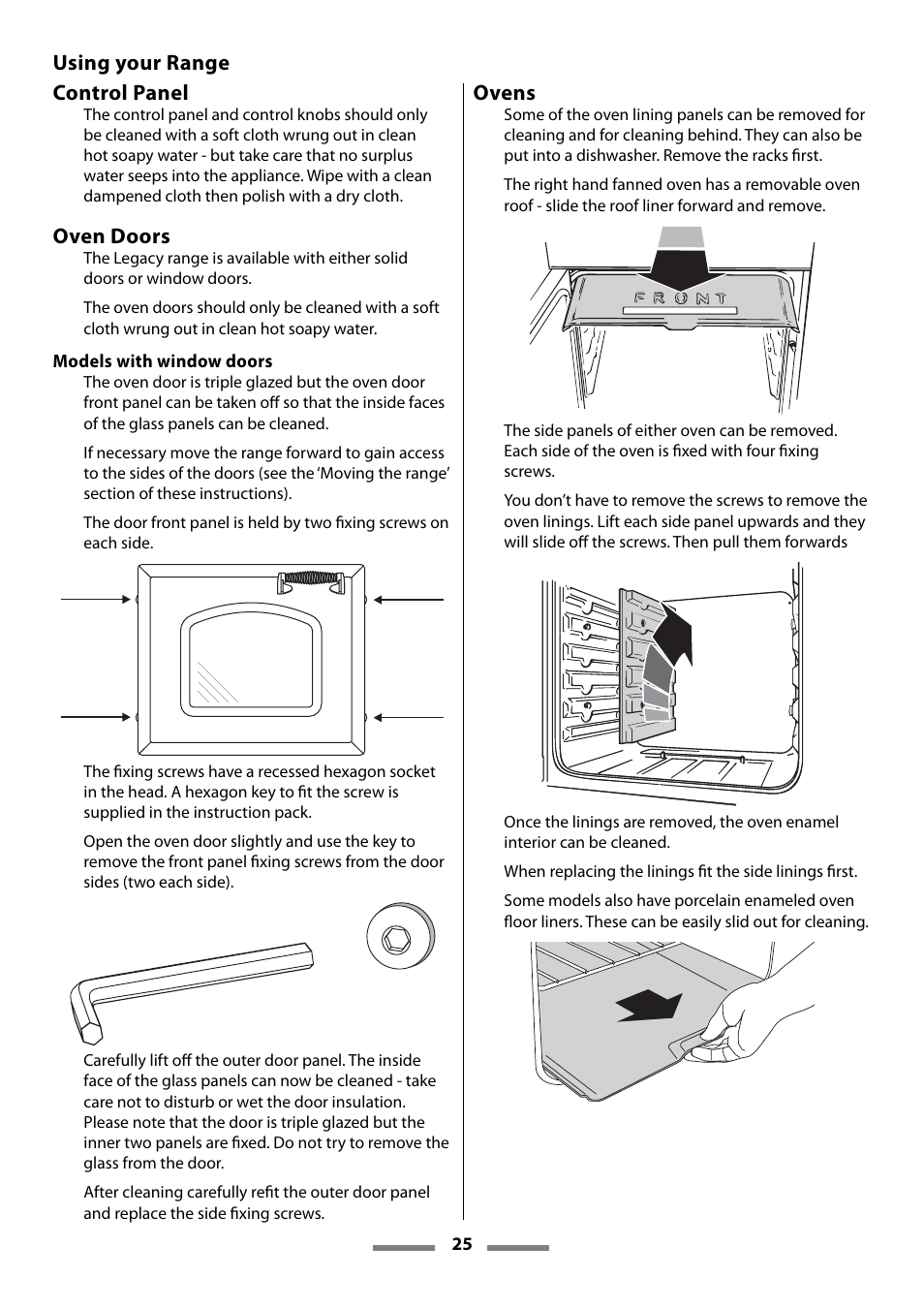 Using your range control panel, Oven doors, Ovens | Aga Ranges Legacy 44 User Manual | Page 25 / 48