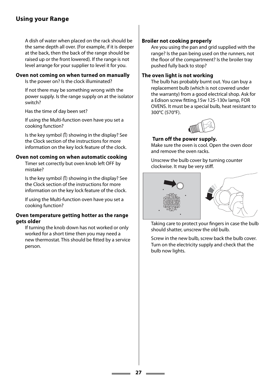 Using your range | Aga Ranges Legacy 44 User Manual | Page 27 / 48