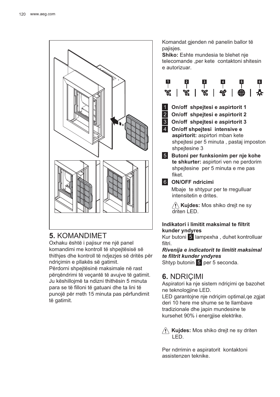 Komandimet, Ndriçimi | AEG X99464MK2 User Manual | Page 120 / 132