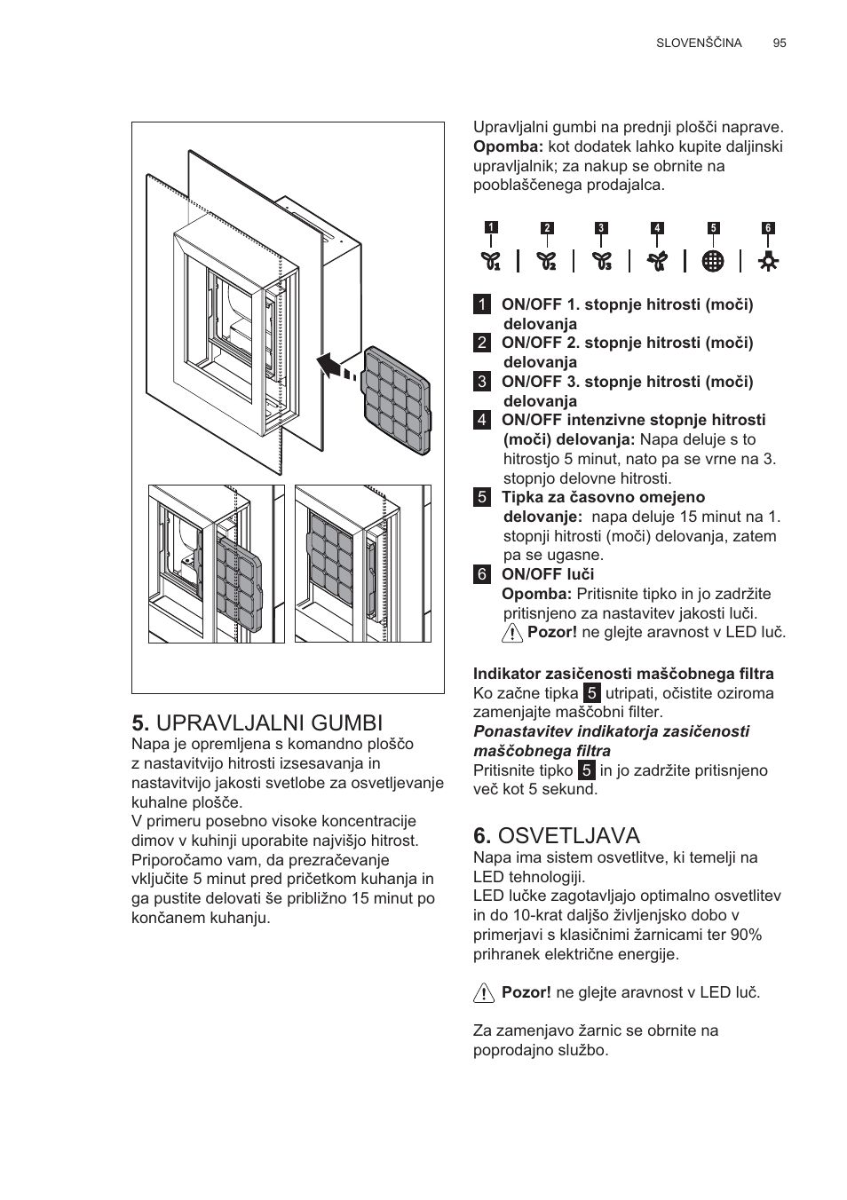 Upravljalni gumbi, Osvetljava | AEG X99464MK2 User Manual | Page 95 / 132