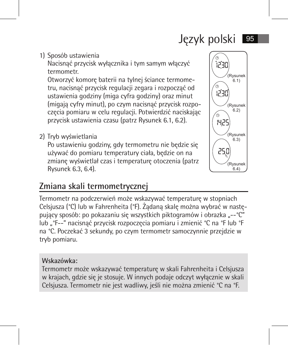 Język polski, Zmiana skali termometrycznej | AEG FT 4925 User Manual | Page 95 / 138
