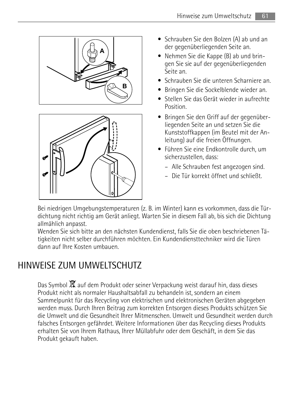 Hinweise zum umweltschutz | AEG A51700GSW0 User Manual | Page 61 / 64