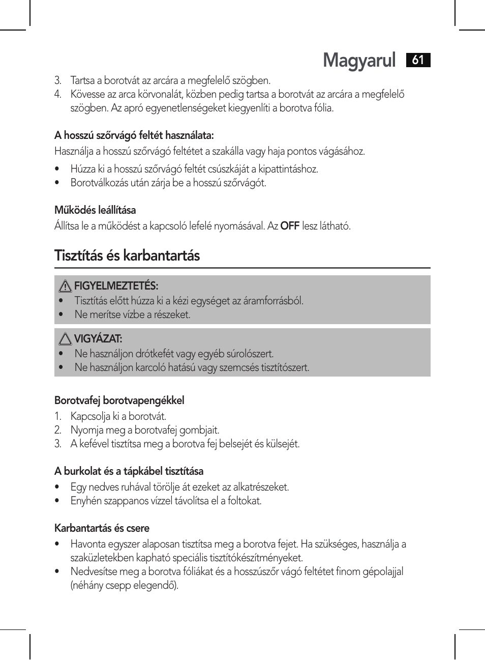 Magyarul, Tisztítás és karbantartás | AEG HR 5654 User Manual | Page 61 / 82