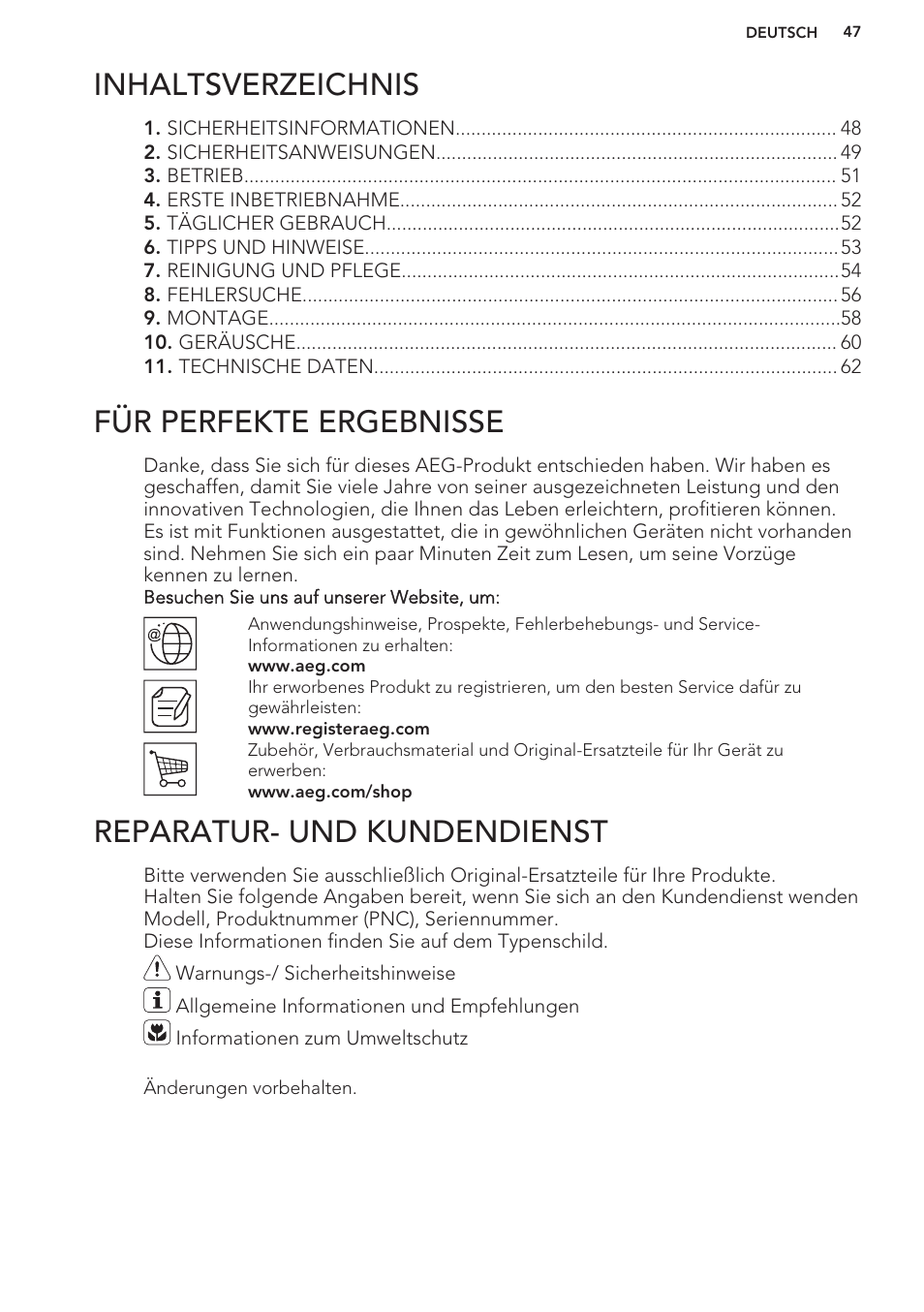 AEG A42200GSW0 User Manual | Page 47 / 64