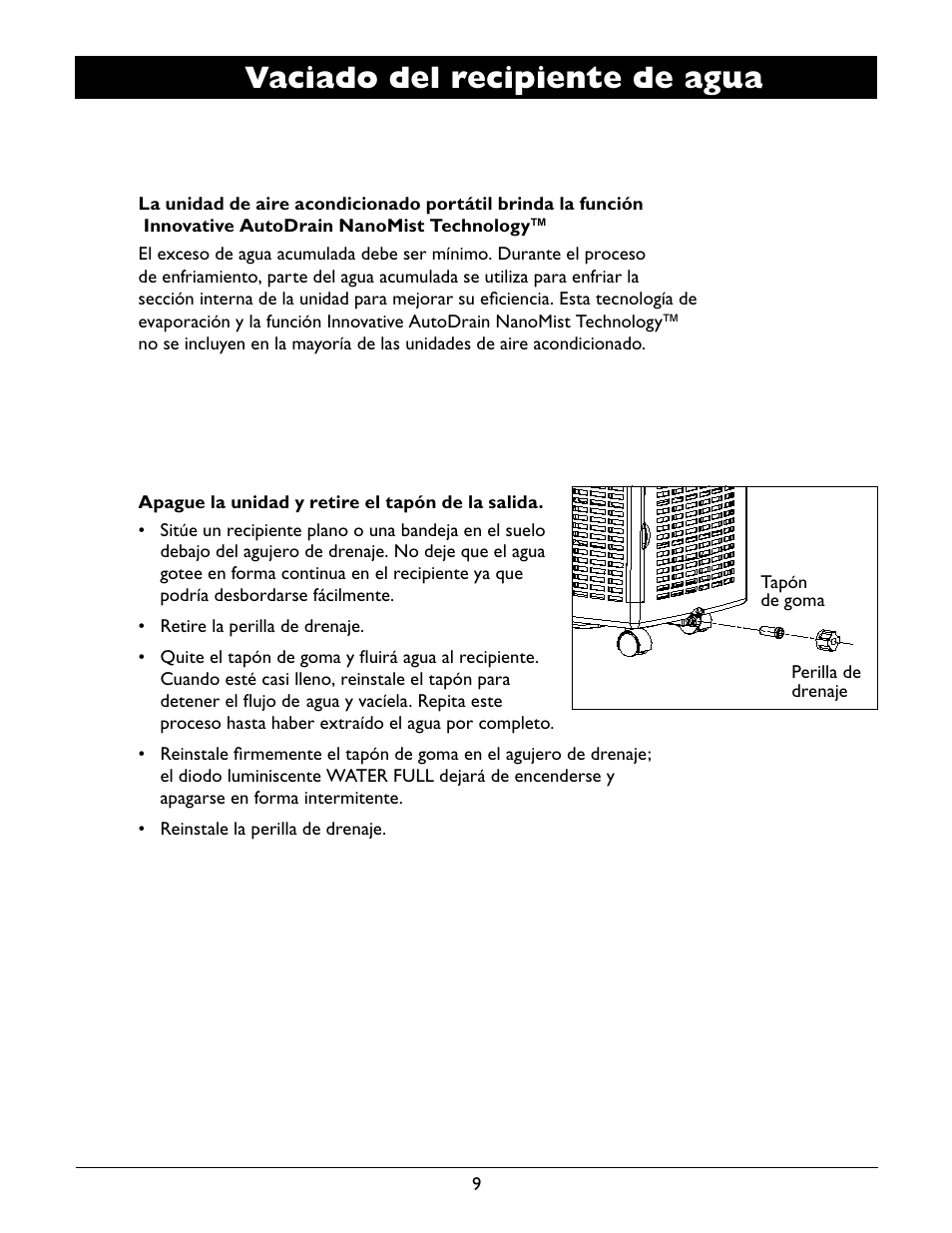 Vaciado del recipiente de agua | Amcor A12000EH User Manual | Page 27 / 32