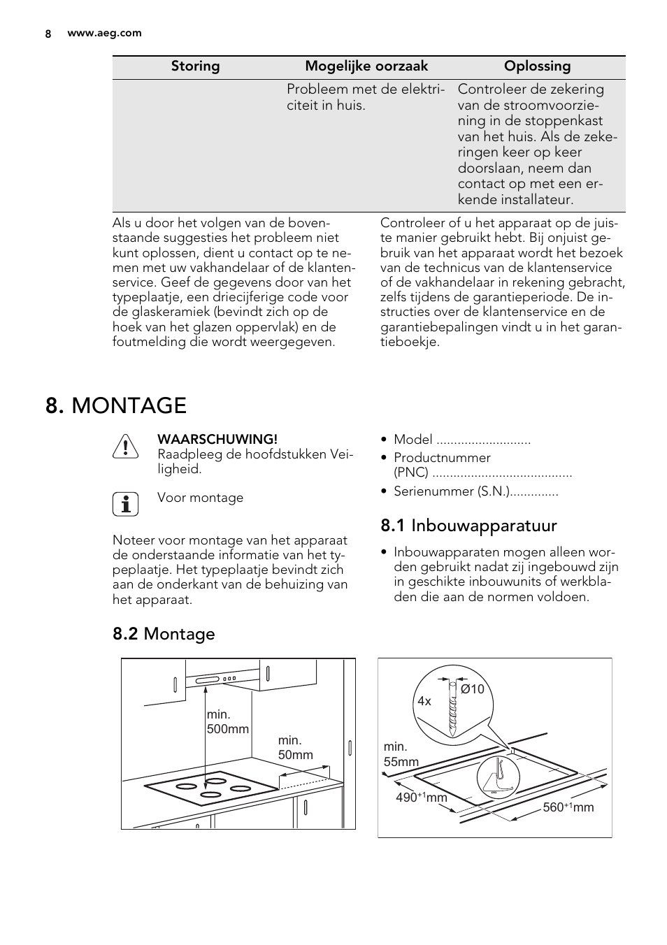 Montage, 1 inbouwapparatuur, 2 montage | AEG HC652600EB User Manual | Page 8 / 44