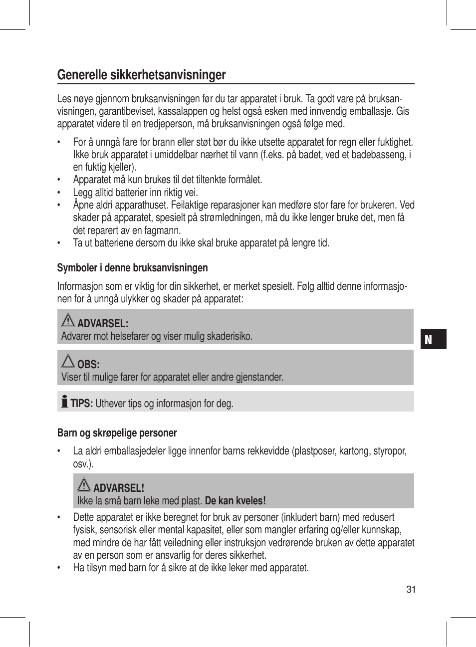 Generelle sikkerhetsanvisninger | AEG DRR 4107 User Manual | Page 31 / 58