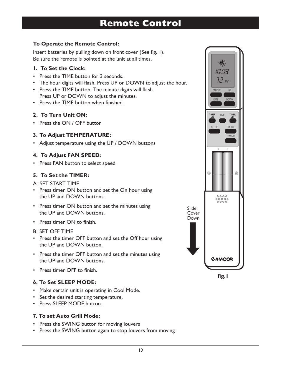 Remote control, Fig.1 | Amcor PCMB-12000E User Manual | Page 14 / 20