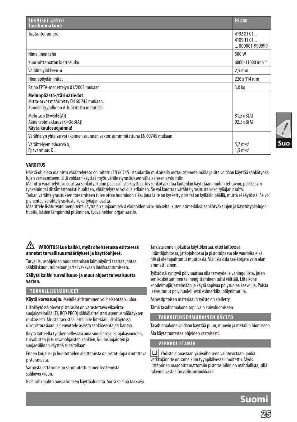 Suomi | AEG FS 280 User Manual | Page 28 / 62