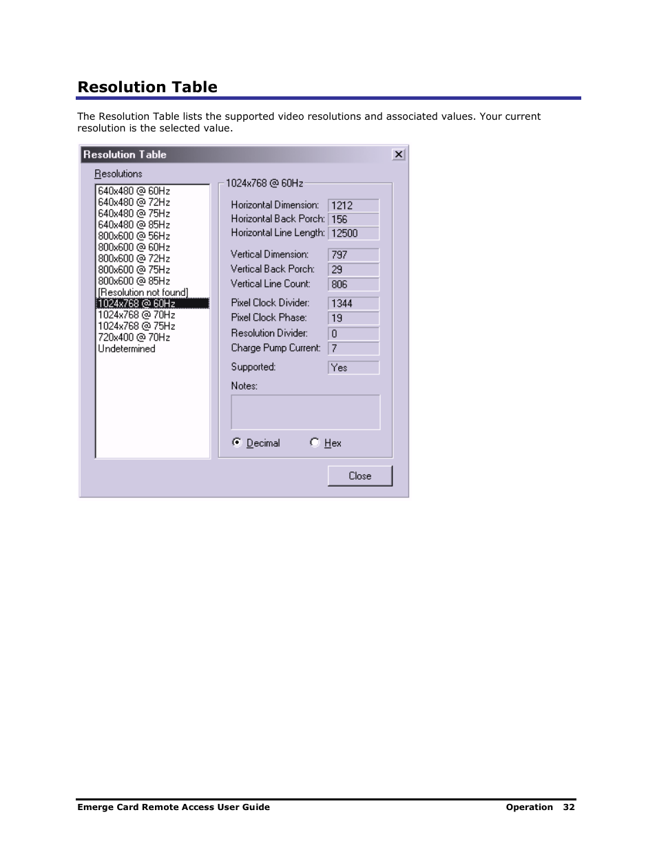 Resolution table | Apex Digital Apex EmergeCard Remote Access User Manual | Page 36 / 52