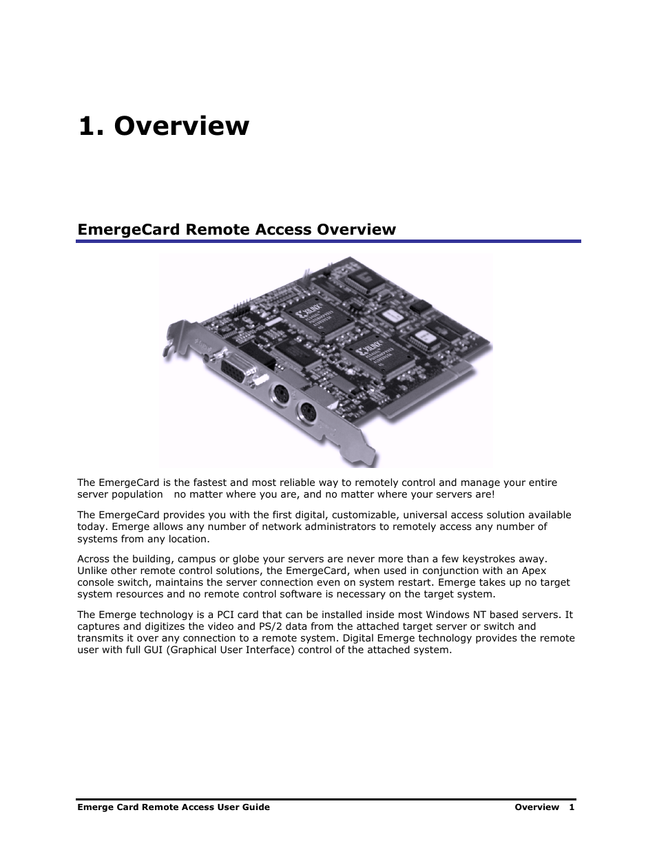 Overview, Emergecard remote access overview | Apex Digital Apex EmergeCard Remote Access User Manual | Page 5 / 52