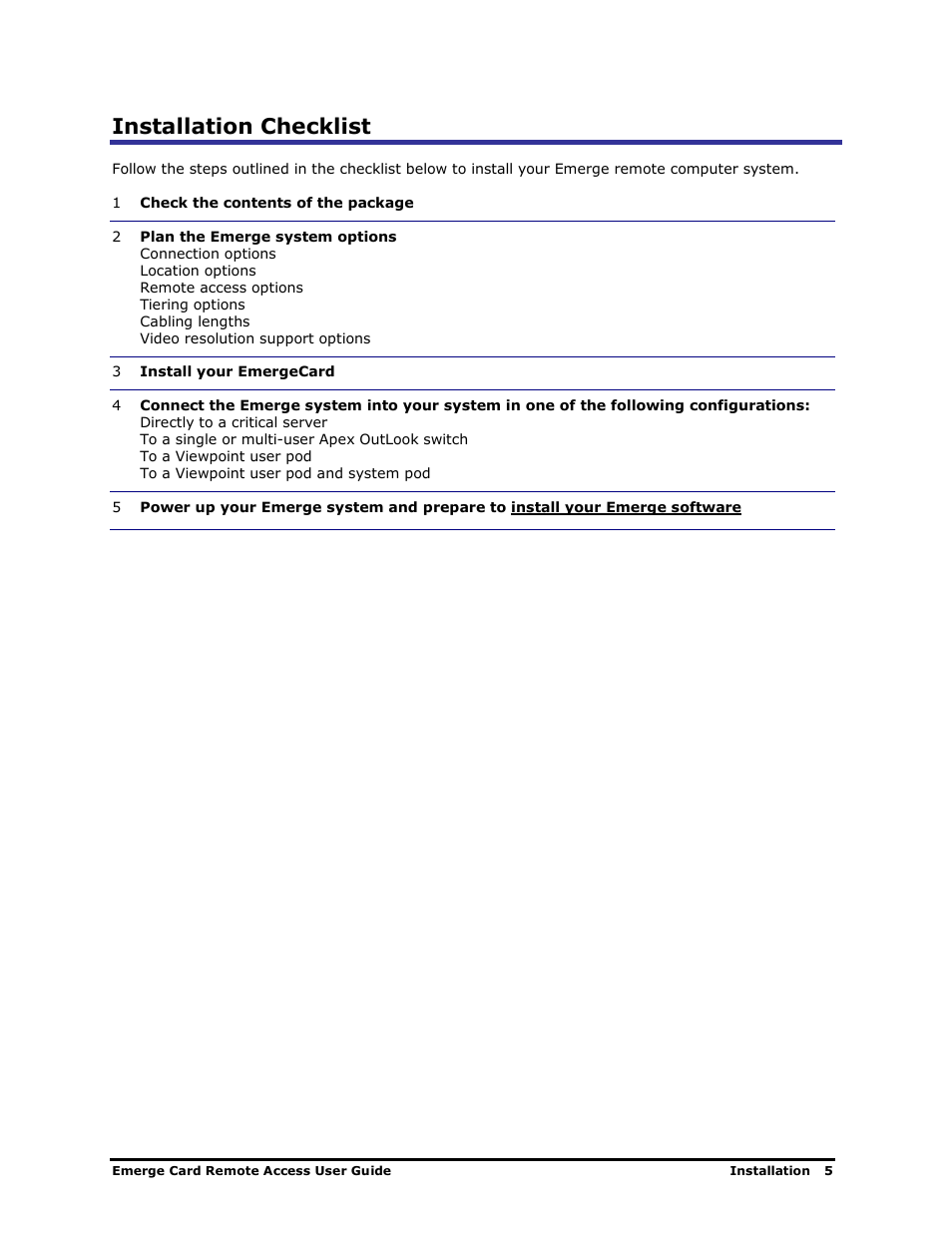 Installation checklist | Apex Digital Apex EmergeCard Remote Access User Manual | Page 9 / 52