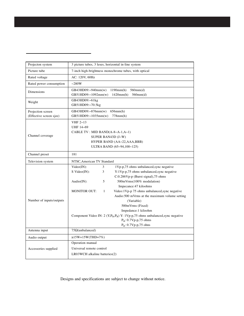 Specifcations and accessories, Information (continued) | Apex Digital GB5108 User Manual | Page 41 / 43