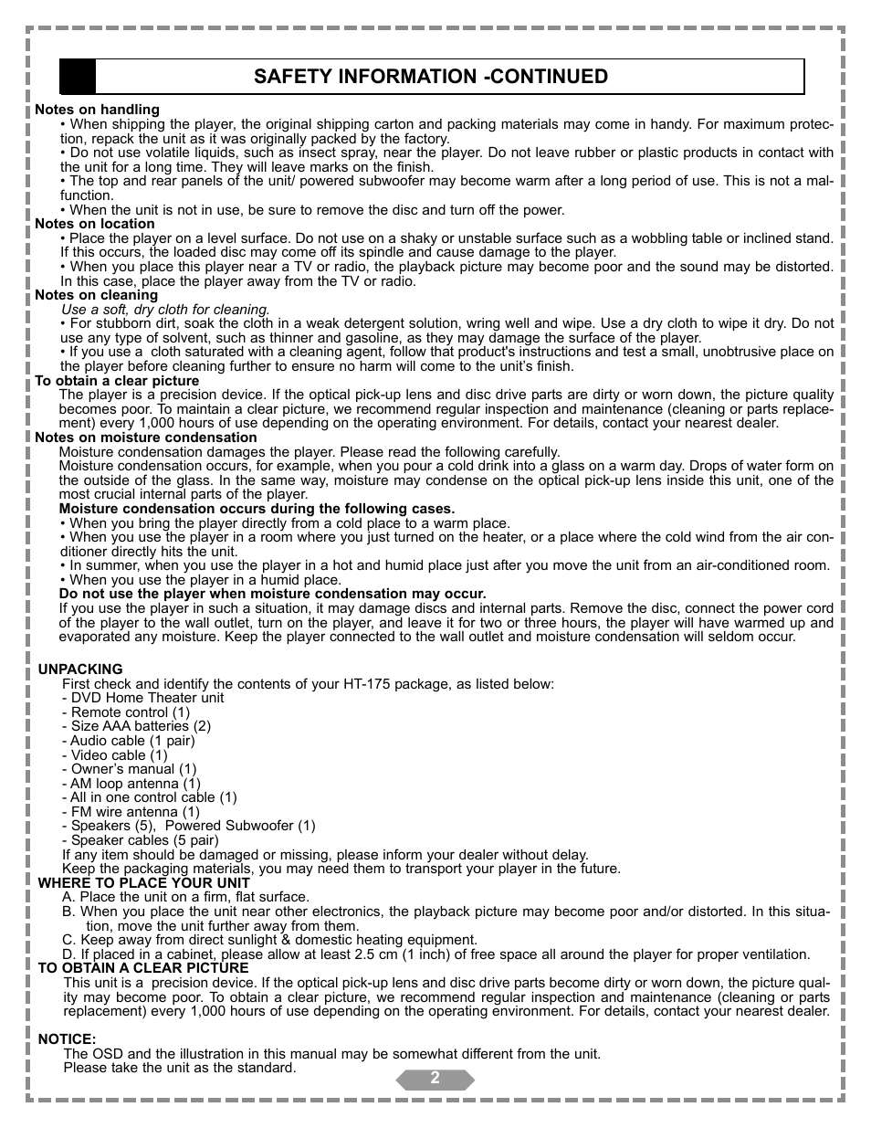 Safety information -continued | Apex Digital HT-175 User Manual | Page 3 / 34