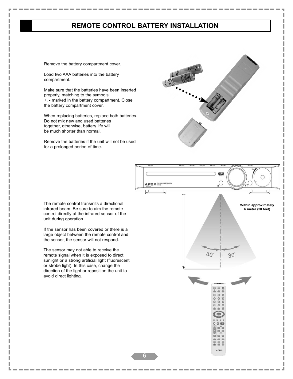 Remote control battery installation | Apex Digital HT-175 User Manual | Page 7 / 34