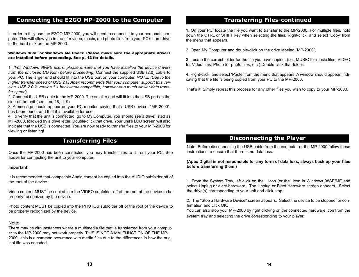 Apex Digital MP-2000 User Manual | Page 8 / 21