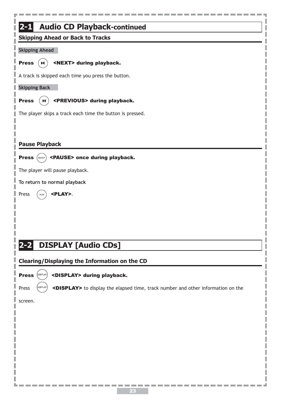 1 audio cd playback, 2 display [audio cds, Continued | Apex Digital PD-480 User Manual | Page 23 / 34