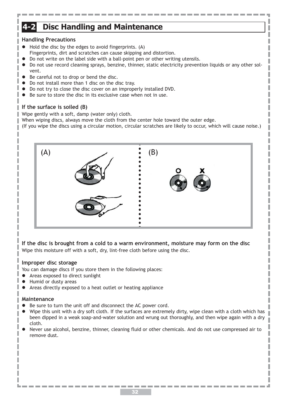 B) (a), 2 disc handling and maintenance | Apex Digital PD-480 User Manual | Page 32 / 34