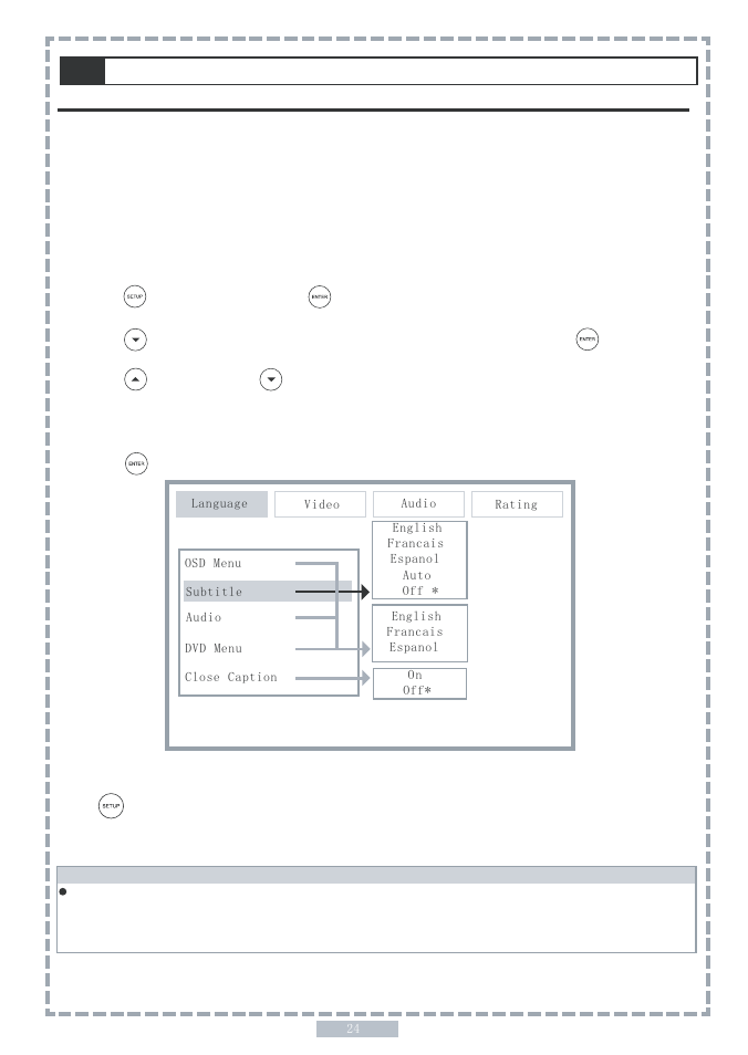 1 language setup | Apex Digital PD5 User Manual | Page 24 / 35