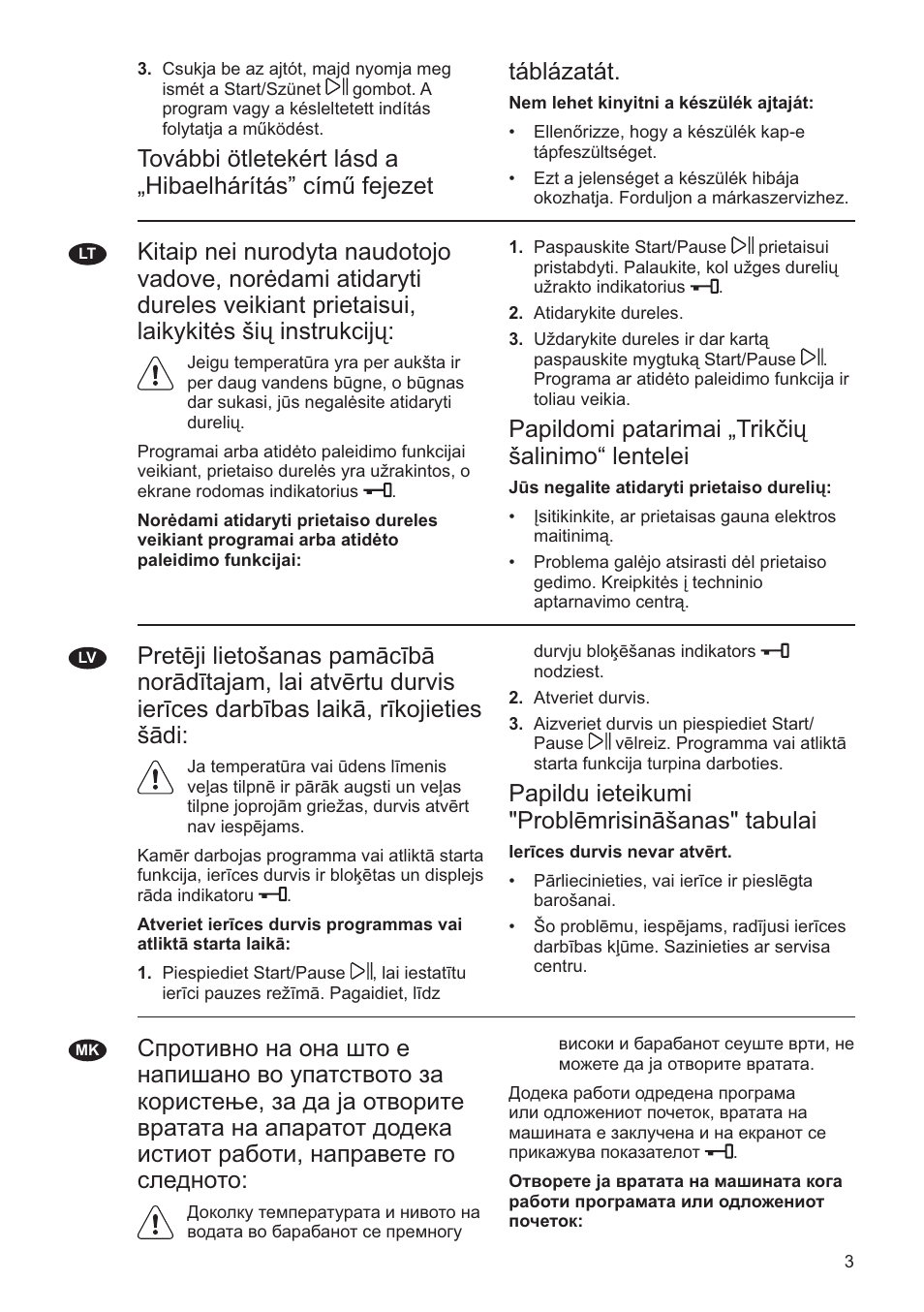Papildomi patarimai „trikčių šalinimo“ lentelei, Papildu ieteikumi "problēmrisināšanas" tabulai | AEG L76285FL User Manual | Page 3 / 8