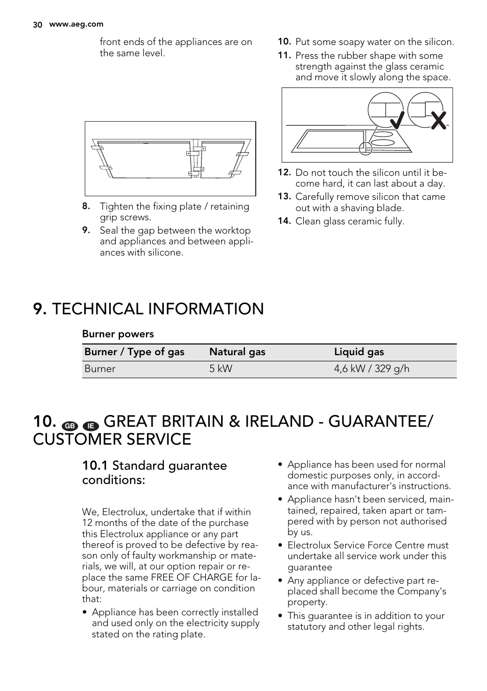 Technical information, 1 standard guarantee conditions | AEG HC412000GB User Manual | Page 30 / 64