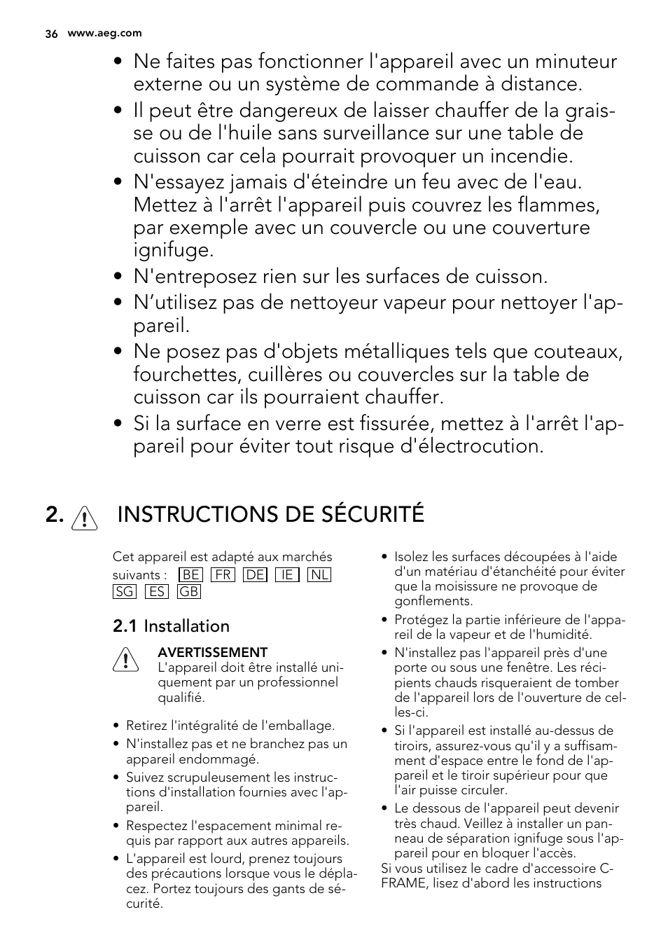 Instructions de sécurité | AEG HC412000GB User Manual | Page 36 / 64