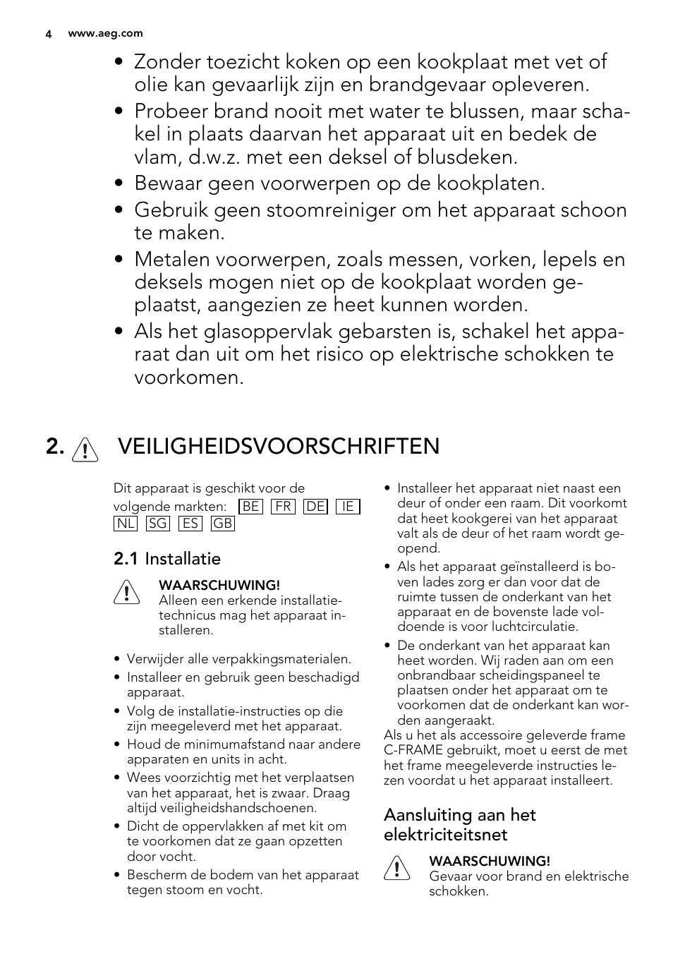 Veiligheidsvoorschriften | AEG HC412000GB User Manual | Page 4 / 64