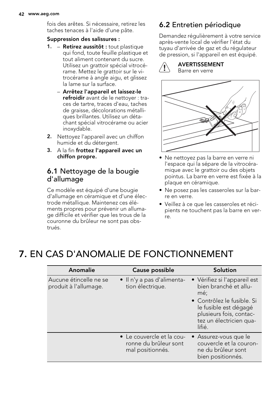 En cas d'anomalie de fonctionnement, 1 nettoyage de la bougie d'allumage, 2 entretien périodique | AEG HC412000GB User Manual | Page 42 / 64