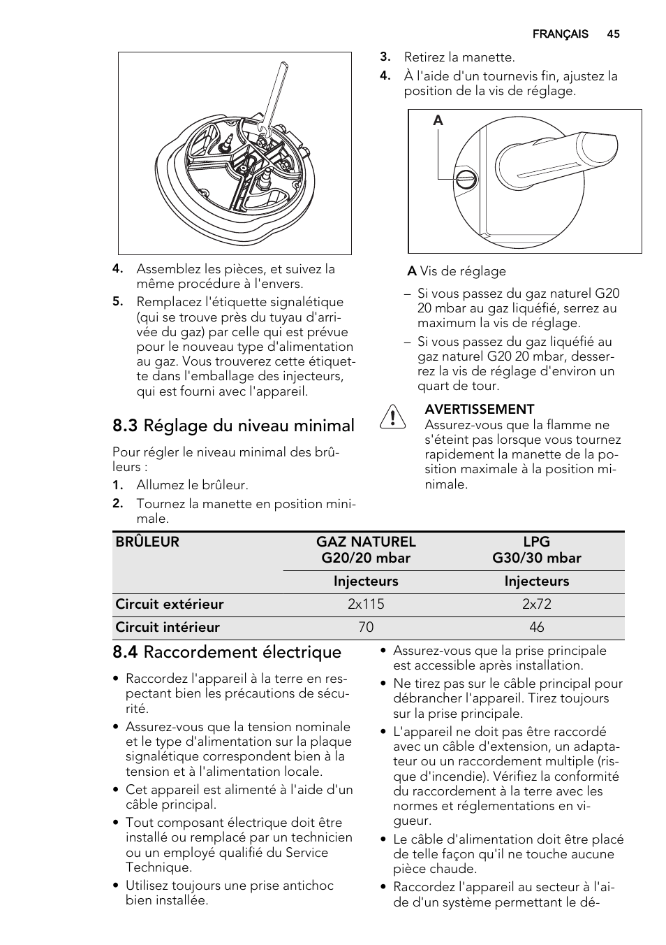 3 réglage du niveau minimal, 4 raccordement électrique | AEG HC412000GB User Manual | Page 45 / 64