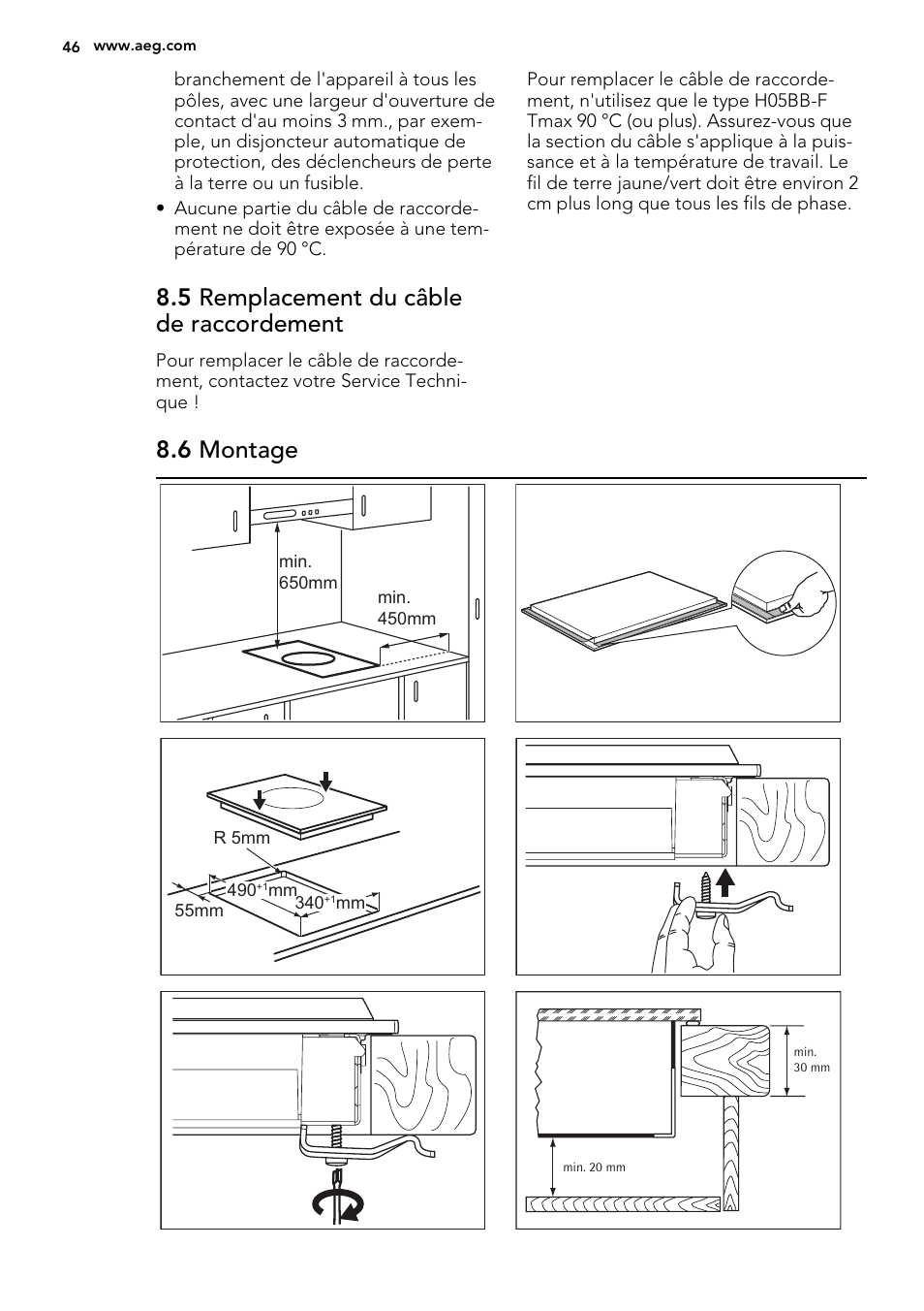 5 remplacement du câble de raccordement, 6 montage | AEG HC412000GB User Manual | Page 46 / 64