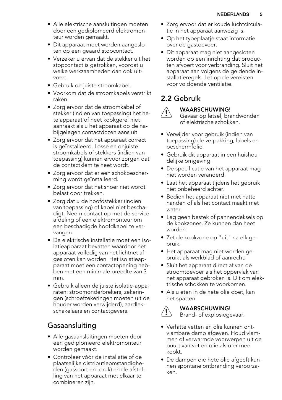 Gasaansluiting, 2 gebruik | AEG HC412000GB User Manual | Page 5 / 64